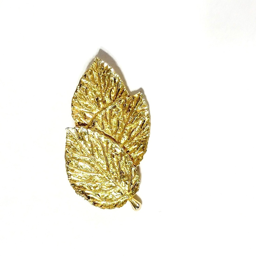 Shiny Gold‎ Leaf Brooch Pin, Vintage Jewelry, Textured Floral 1.75" fb1-95